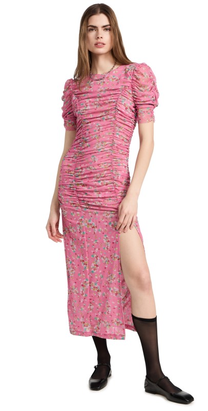 Free People Briella Midi Dress Hot Pink Combo