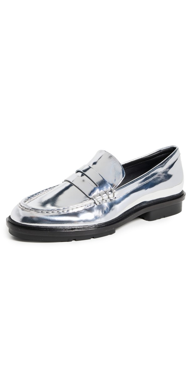 SIMKHAI Harper Metallic Lug Sole Loafers Silver