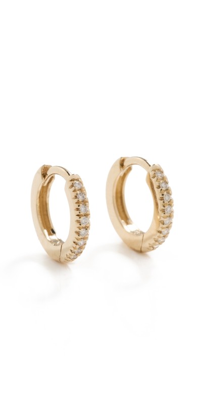 Isa Grutman Mini Diamond Huggie Hoops Yellow Gold
