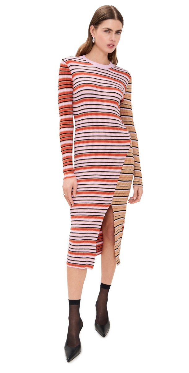 Stine Goya Long Sleeve Knit Dress Cream Stripes/Pink Stripes