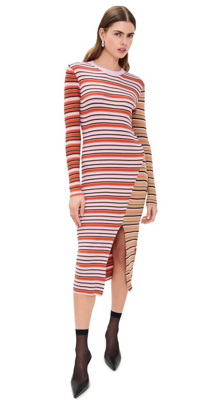 Stine Goya Long Sleeve Knit Dress Cream Stripes/Pink Stripes