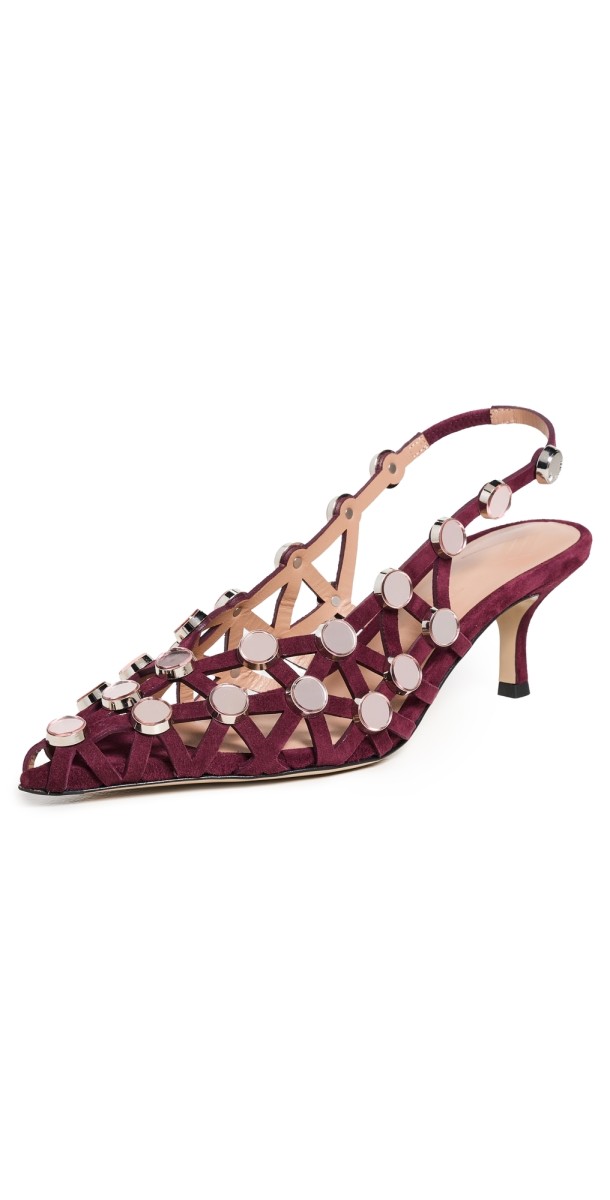 The Attico Grid Slingbacks Burgundy/Light Pink