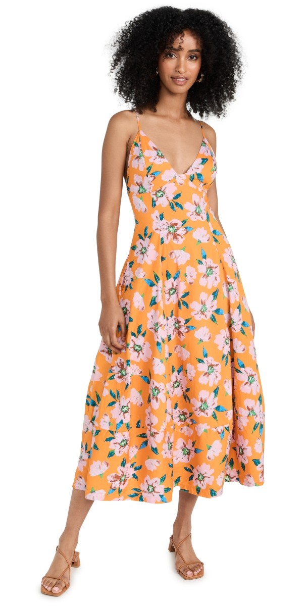 Free People Finer Things Printed Midi Dress Sunshine Combo
