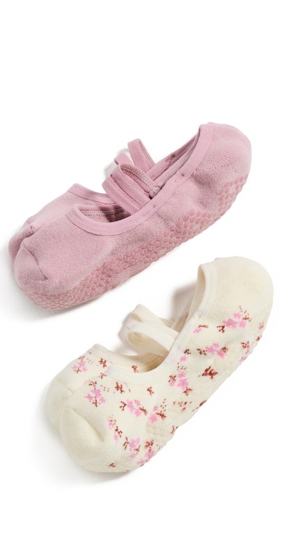 Stems Blossom Grip Socks 2 Pack Ivory Pink
