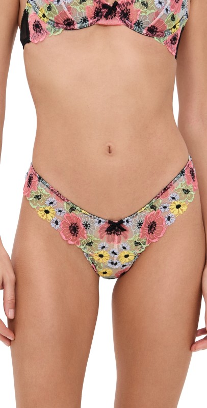 Fleur du Mal Azalea Embroidery Thong Black