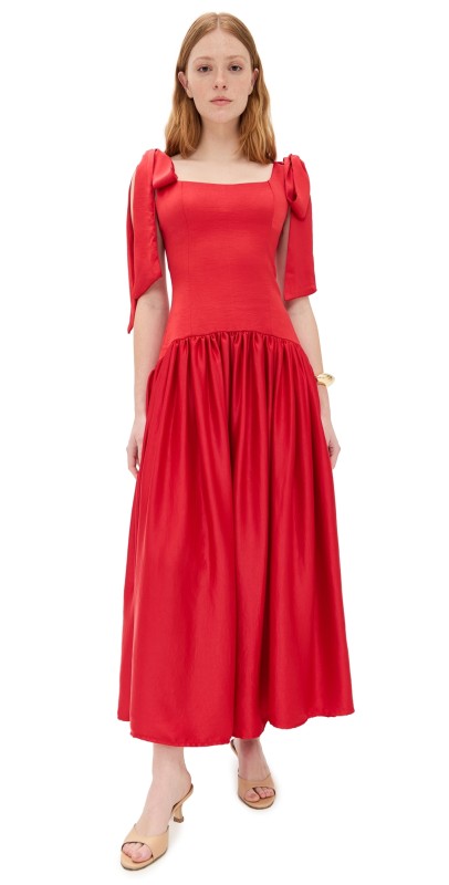 Rendoll Tie Bow Drop Waist Dress Red