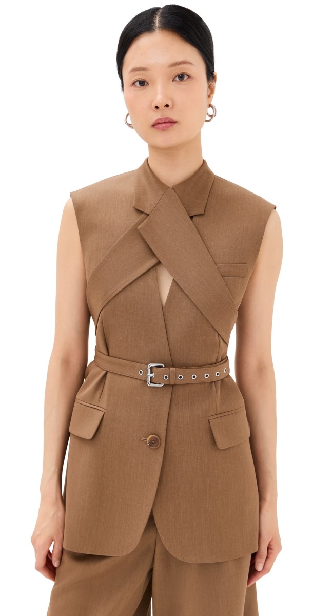 Monse Sleeveless Criss Cross Jacket Beige