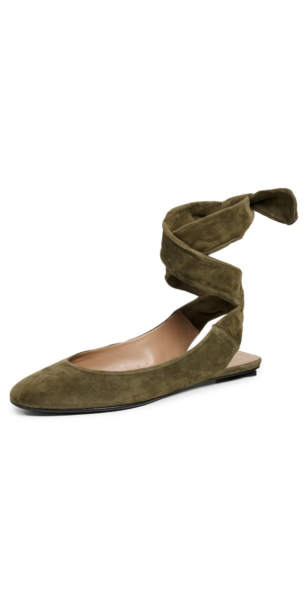 The Attico Chloe Ballerina Flats Military Green