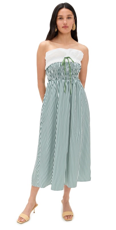 Bailey Rose Striped Midi Dress Green Stripe