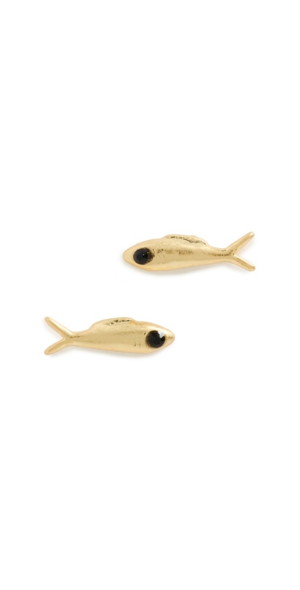 Clare V. Sardine Stud Earrings Vintage Gold