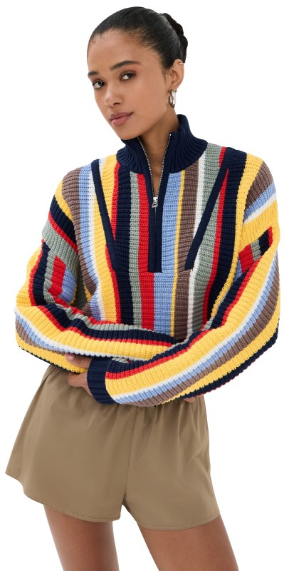 STAUD Cropped Hampton Sweater MARKET STRIPE