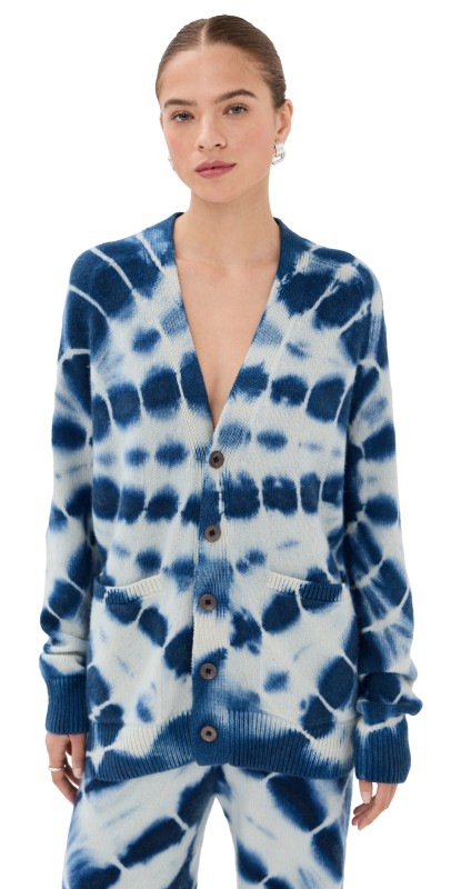 The Elder Statesman Web Flare Relaxed Cashmere Cardigan Ivory With Twilight