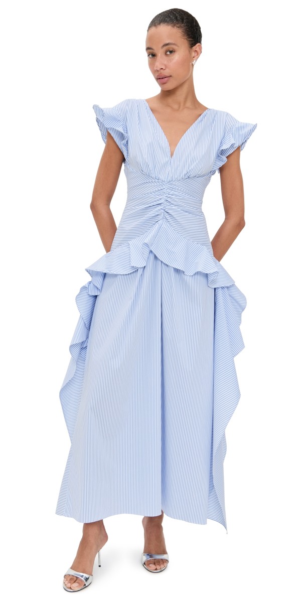 AKNVAS Dani Cotton Poplin Dress Sky Stripe