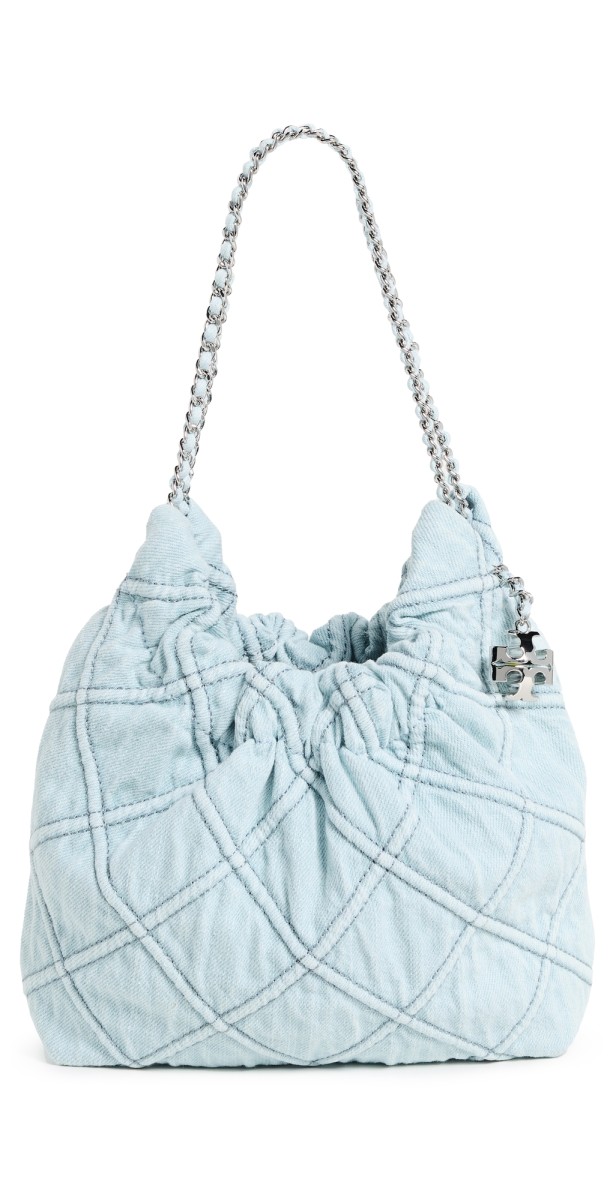 Tory Burch Fleming Denim Mini Hobo Bag Seltzer