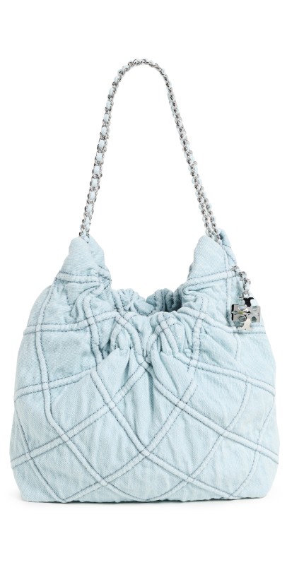 Tory Burch Fleming Denim Mini Hobo Bag Seltzer
