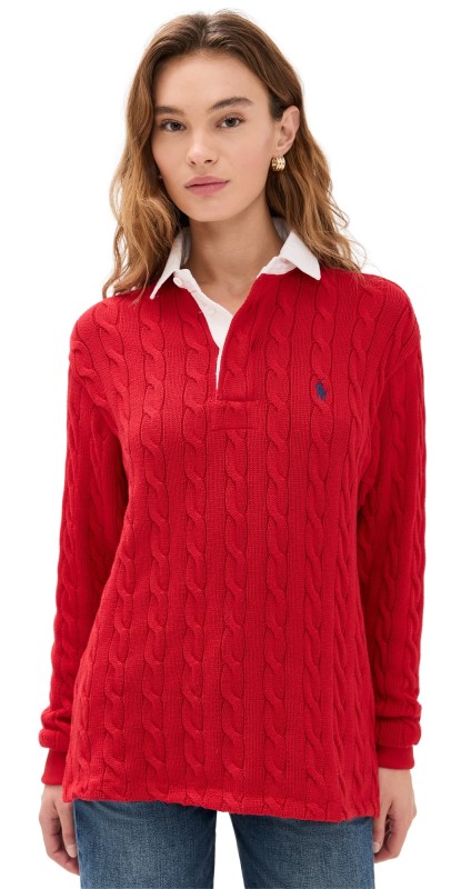 Polo Ralph Lauren Cotton Cable Rugby Pullover RL 2000 Red