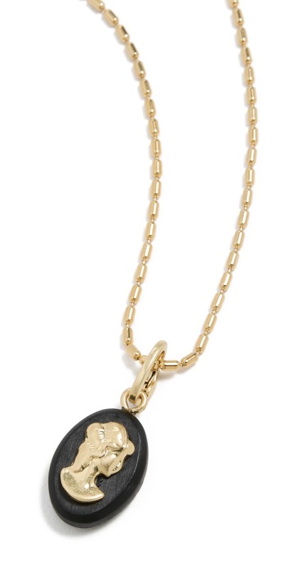 Clare V. Barrel Chain Necklace with Charm Black and Gold