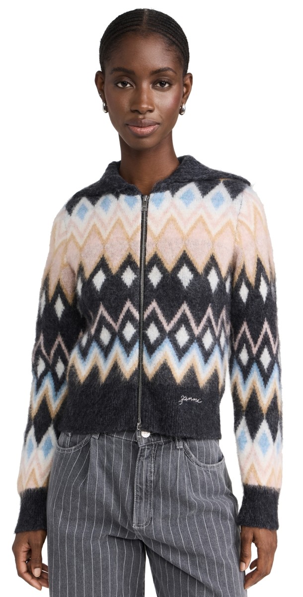 GANNI Fine Brushed Alpaca Cardigan Black
