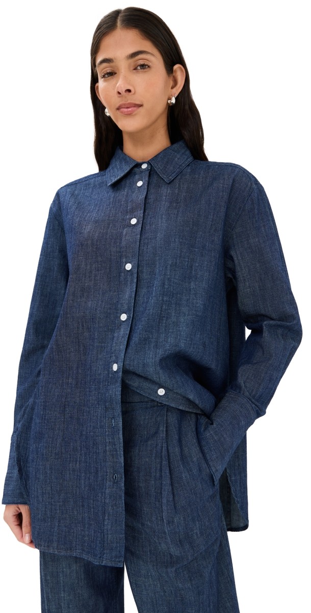 Another Tomorrow Chambray Shirt Dark Blue