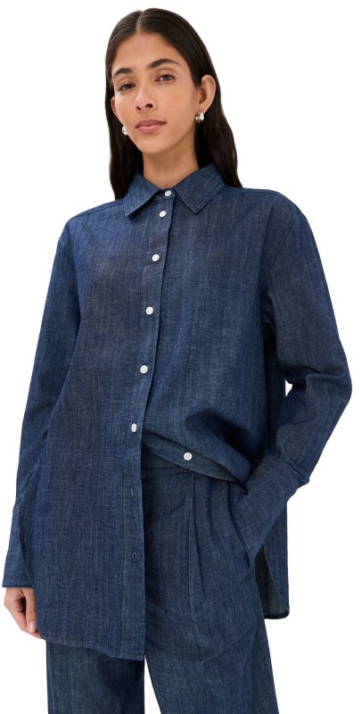Another Tomorrow Chambray Shirt Dark Blue