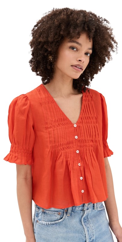 Sea Zora Solid Button Down Top Chili