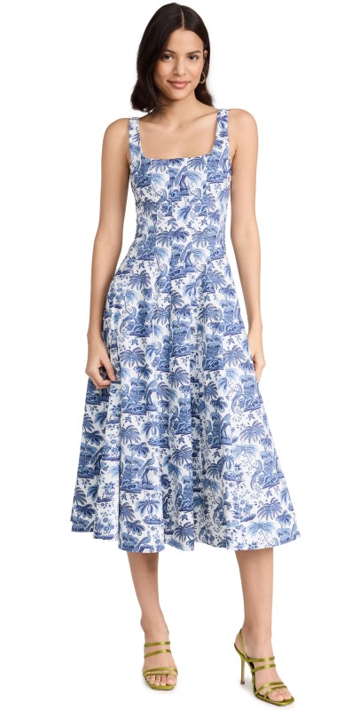 STAUD Wells Dress Blue Toile