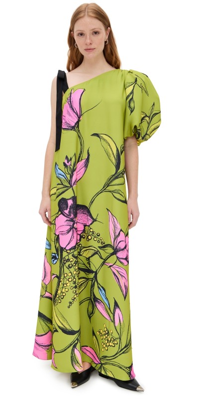 Stine Goya One Sleeve Maxi Dress with Bow Strap Pencil Garden