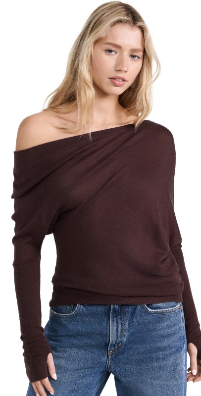 Enza Costa Tissue Cashmere Slouch Sweater Brown