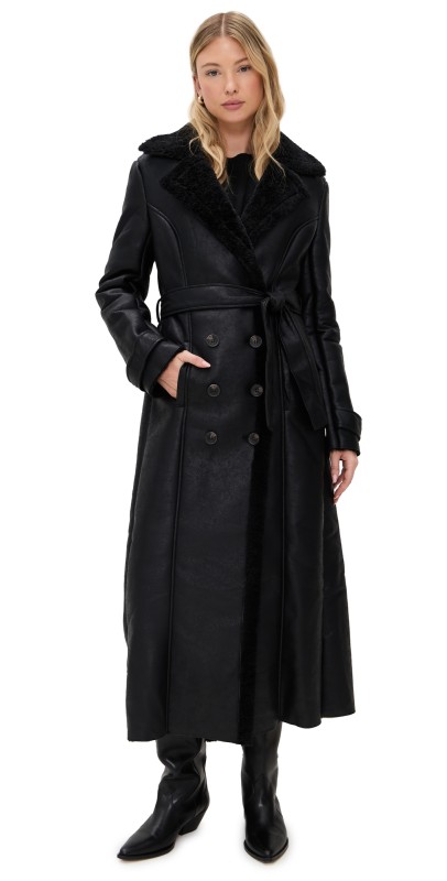 BARDOT Vegan Leather Trench Coat Black
