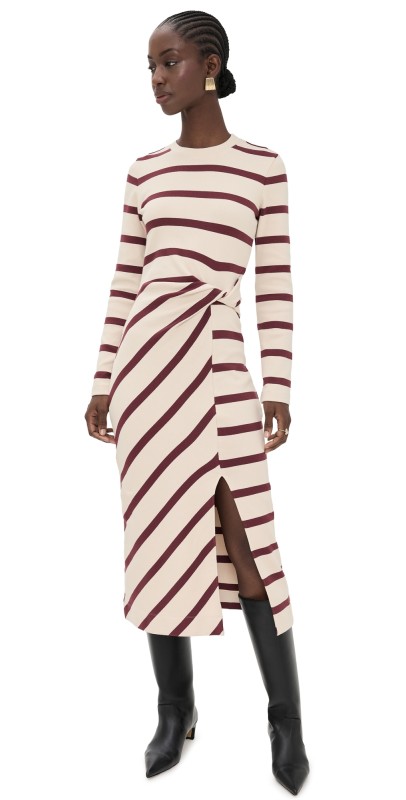 Tanya Taylor Cody Dress Cream/Raisin Wide Stripe