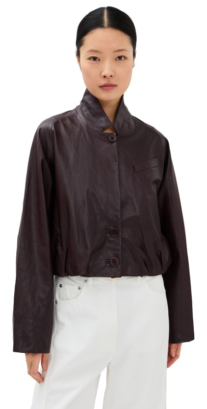 Tibi Leather Raglan Sleeve Blazer Brown