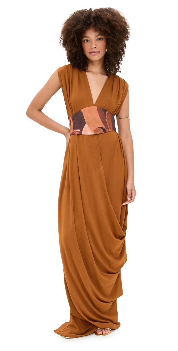 Andrea Iyamah Adi Knit Caftan Dress Camel