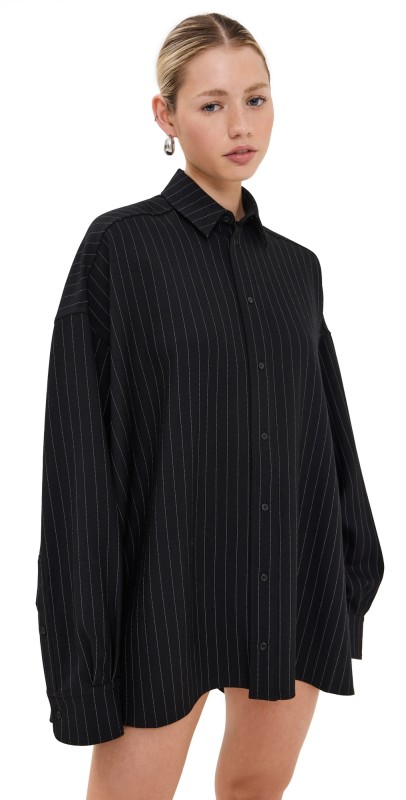 WARDROBE. NYC Oversize Shirt Dress Mini Black Pinstripe