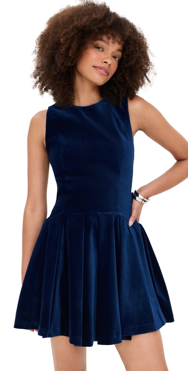 alice + olivia Adley Flare Mini Dress Dark Midnight Blue