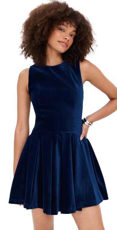 alice + olivia Adley Flare Mini Dress Dark Midnight Blue