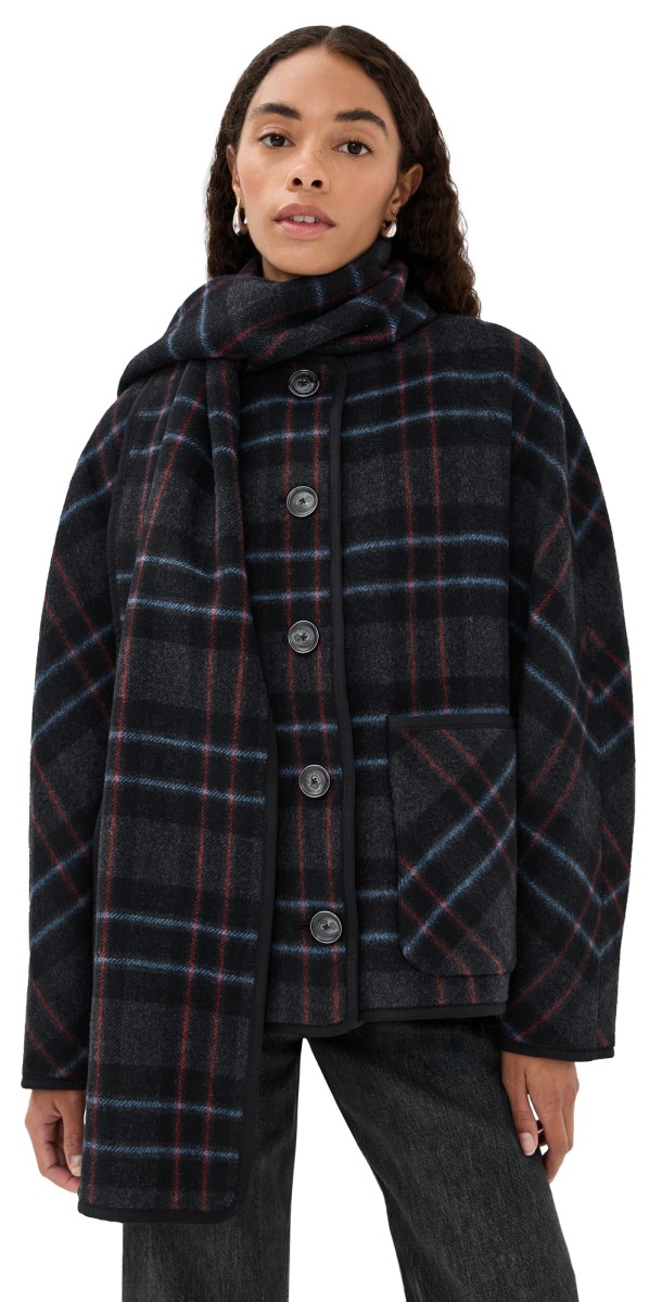 Veronica Beard Martine Dickey Coat with Scarf Black multi