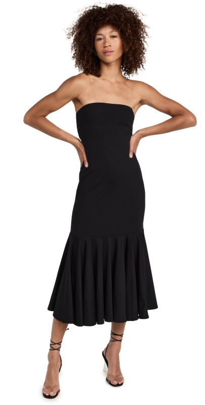 Susana Monaco Tube Flutter Bottom Midi Dress Black