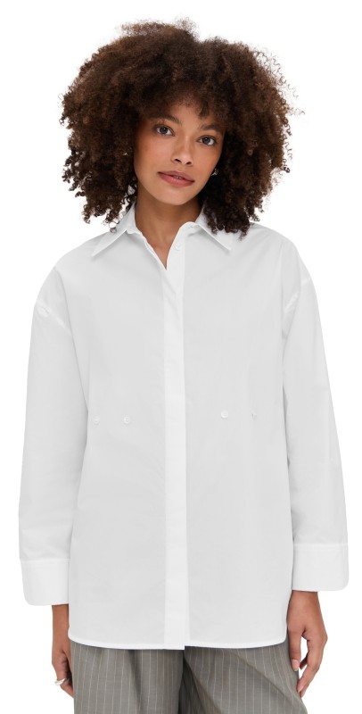 MEIMEIJ Long Sleeve Cotton Poplin Shirt with Buttons White
