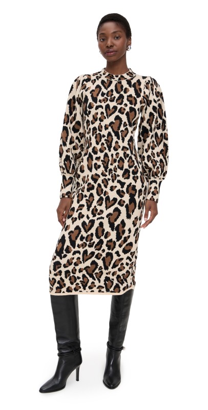 FARM Rio Leopard Print Knit Midi Dress Leopard Print