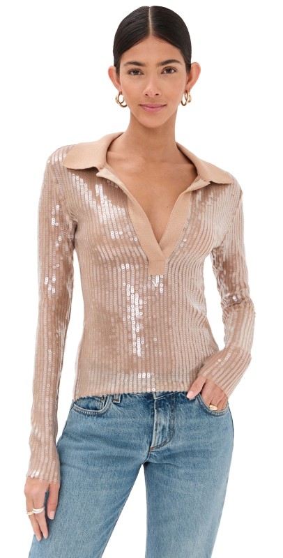 Monse Sequin Mesh Top Nude