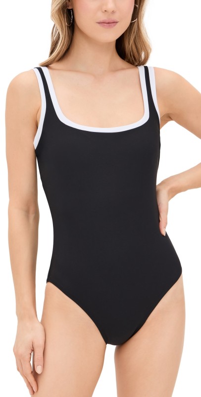 STYLEST DreamSculpt Piped Square Neck Tank Suit Caviar