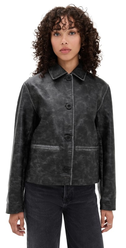 Free People Hera Vegan Leather Jacket Black