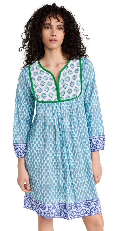 SZ Blockprints Jaipur Dress in Cornflower Blue Cornflower Blue