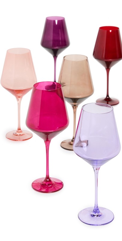 Estelle Colored Glass Stemware Set of 6 Fsa/Amth/Crl Pch/Pnk/Rd/Lav/Am