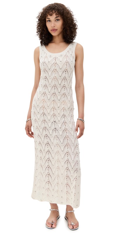 Generation Love Vincent Crystal Pointelle Knit Dress Natural