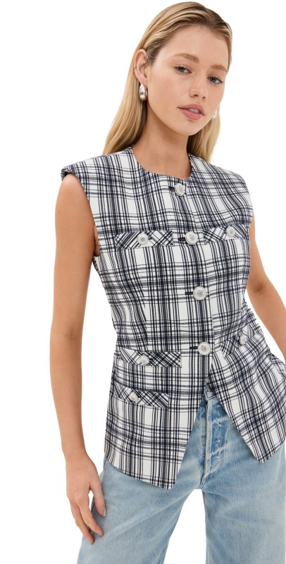 Veronica Beard Tamara Vest Ivory/Navy