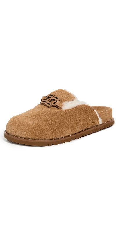 SIMKHAI Mila Suede Shearling Slippers Chestnut
