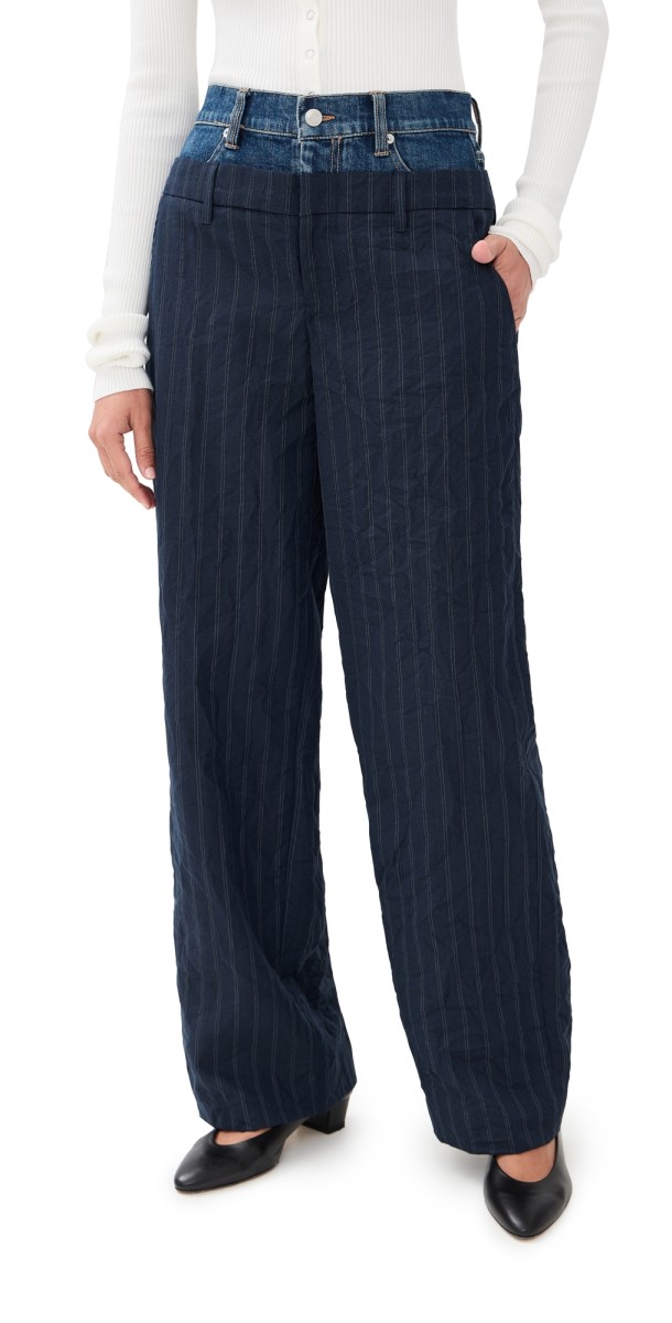 SIMKHAI Ophelia Double Waistband Combo Pants Midnight Stripe