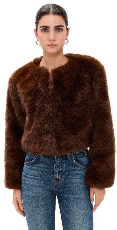 BLANKNYC Gala Affair Faux Fur Jacket Brown