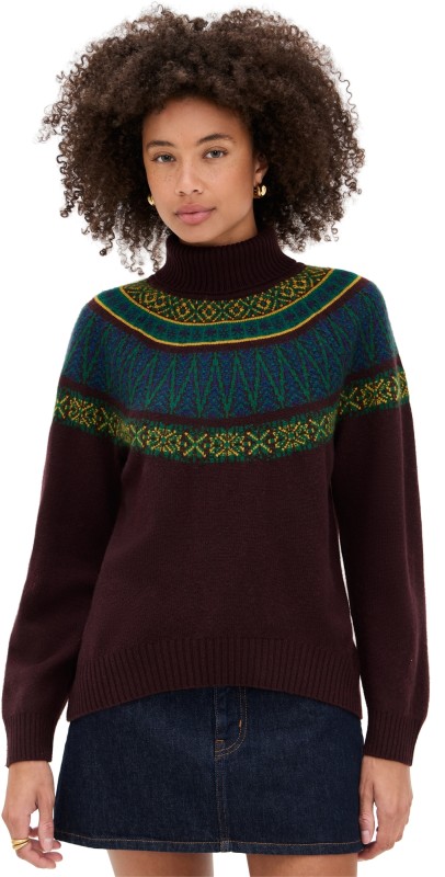 Jumper 1234 Fair Isle Roll Collar Sweater Hickory Dark Violet Amber